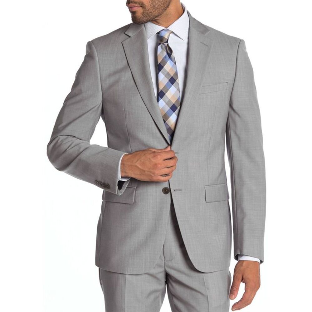 Calvin Klein Mens Infinite Stretch Slim-Fit Wool Suit Jacket 42 Regular Grey NWT